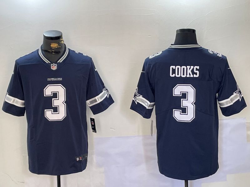Men Dallas Cowboys 3 Cooks Blue Second generation 2024 Nike Limited NFL Jersey style 2